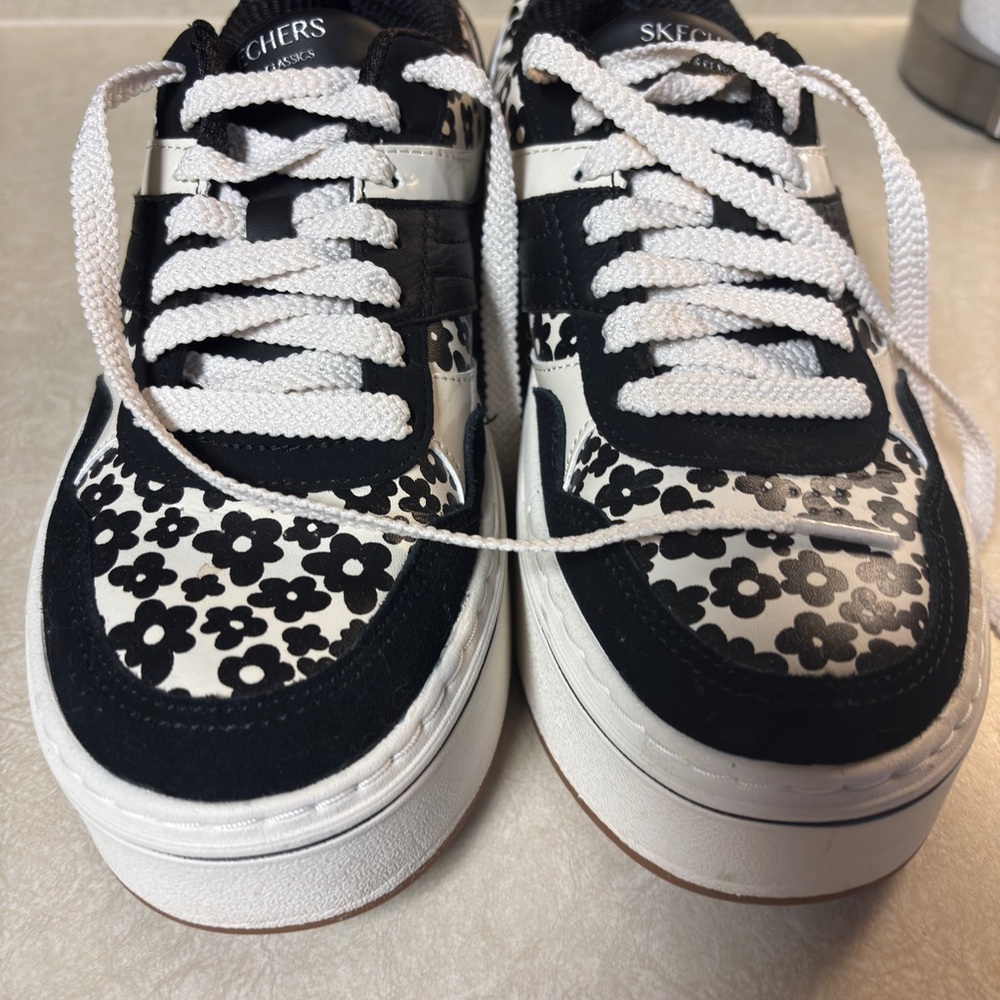 Skechers Black and White Floral Sneakers